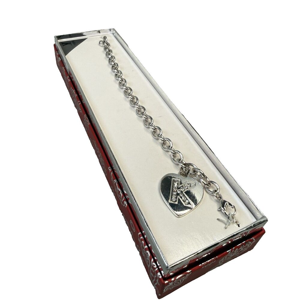 K Charm Stainless Steel 7" Bracelet Silver Tone NIB New In Box Jewelry